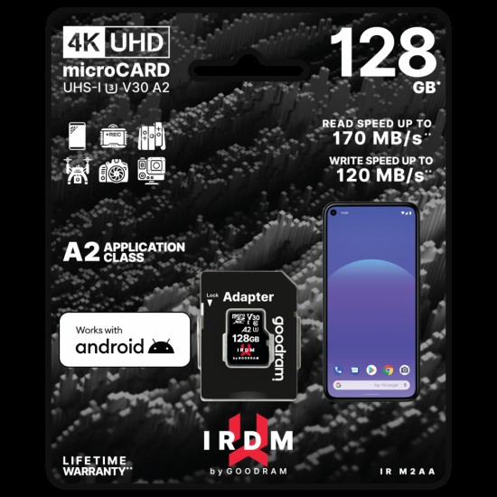 IRDM BY GOODRAM M2AA 128GB MICRO CARD UHS I U3 A2 + ADAPTER IRDM BY GOODRAM M2AA 128GB MICRO CARD UHS I U3 A2 + ADAPTER