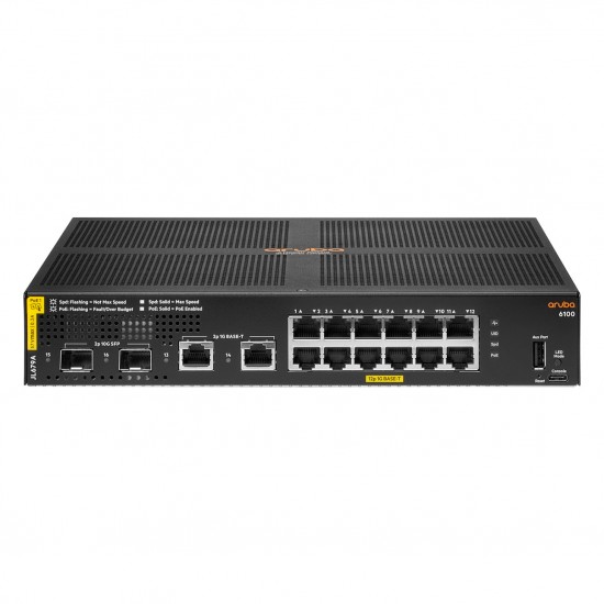 HPE Aruba Networking CX 6100 12G Class4 PoE 2G/2SFP+ 139W Switch HPE Aruba Networking CX 6100 12G Class4 PoE 2G/2SFP+ 139W Switch