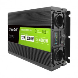 Green Cell Przetwornica napicia PowerInverter LCD 12 V 2000W/40000W Przetwornica samochodowa z wywietlaczem - czysty sinus power adapter/inverter