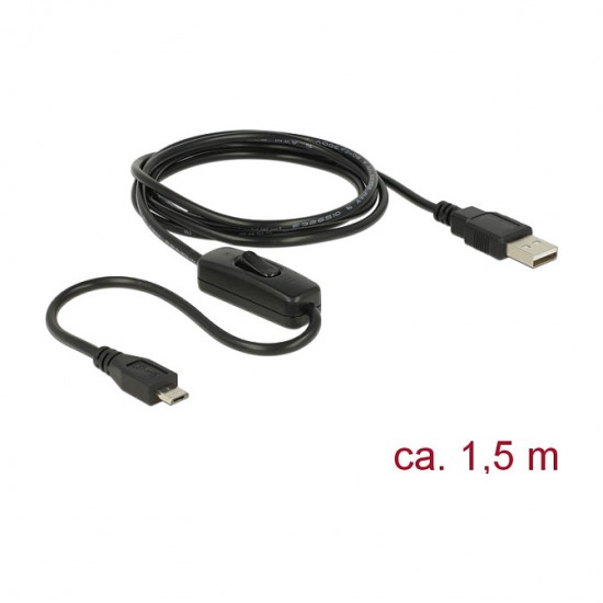 Delock Ladekabel USB 2.0 Typ-A Stecker > USB 2.0 Micro-B Stecker mit Schalter für Raspberry Pi 1,5 m