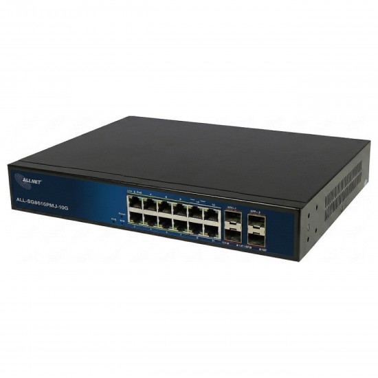 ALLNET Switch full managed Layer2+ 16 Port • 12x GbE • PoE Budget 130W • 8x PoE at • 4x Giga LAN • 4x SFP+ • 19 • ALL-SG8616PMJ-10G ALLNET Switch full managed Layer2+ 16 Port • 12x GbE • PoE Budget 130W • 8x PoE at • 4x Giga LAN • 4x SFP+ • 19 • ALL-SG8616PMJ-10G