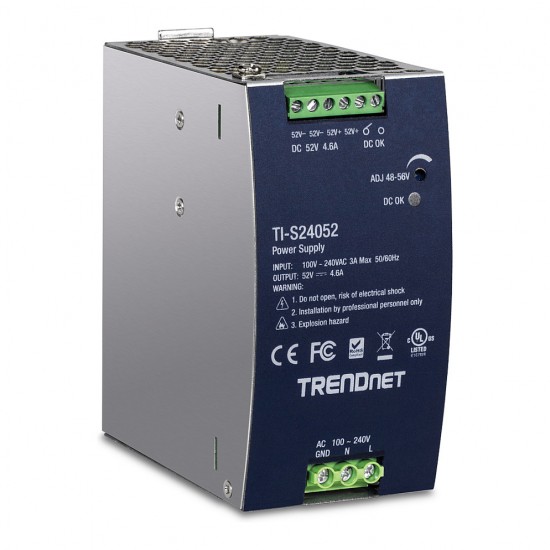 TRENDnet TI-S24052 DIN-Rail Power Supply, 240W, 52V DC, 4.61A AC zu DC mit PFC TRENDnet TI-S24052 DIN-Rail Power Supply, 240W, 52V DC, 4.61A AC zu DC mit PFC