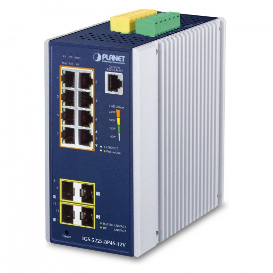PLANET Industrial 8-Port GE PoE+ 2*1G SFP+ 2*2,5G SFP - 8-Port