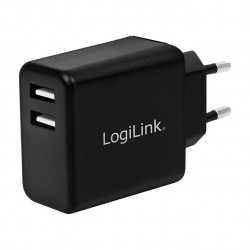 USB-A charger, 12 W, 2-port, 2x USB-A, Black