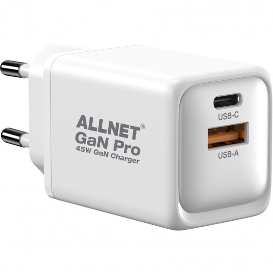 Z ALLNET Ersatznetzteil QC USB-C PD GaN Netzteil Power Supply 45 Watt 1x USB Typ-A QC 1x USB Typ-C**EU PLUG**